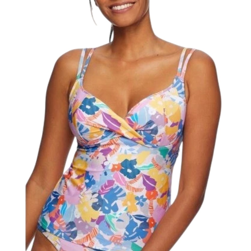 Birdsong Size 36H Bare Necessities Miami Vice Underwire Wrap Tankini Swim Top